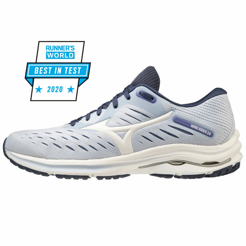 Womens Mizuno Wave Rider 24 Running Shoes White/Indigo Philippines (HVFJAB918)